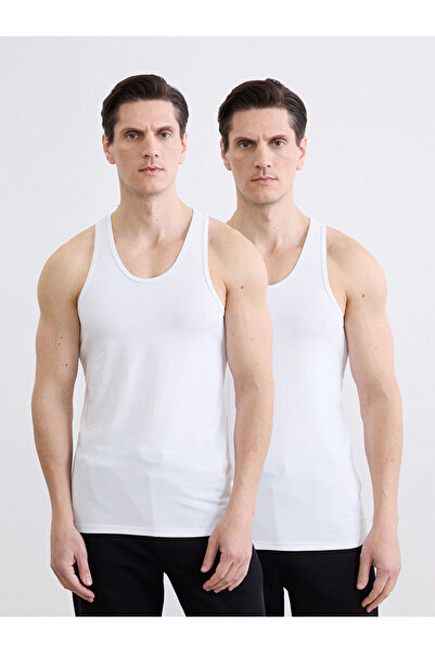 LC Waikiki White U-Neck Combed Cotton Men's Undershirt Set of 2