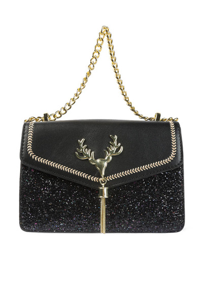 london Rag Women Black Glitter Envelope Sling Bag