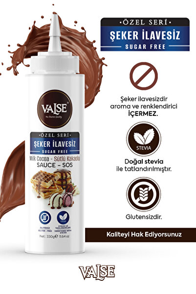 Valse Şeker İlavesiz (Stevia'lı) Sütlü Kakaolu Sos (Glutensiz) 330 Gr Waffle ...
