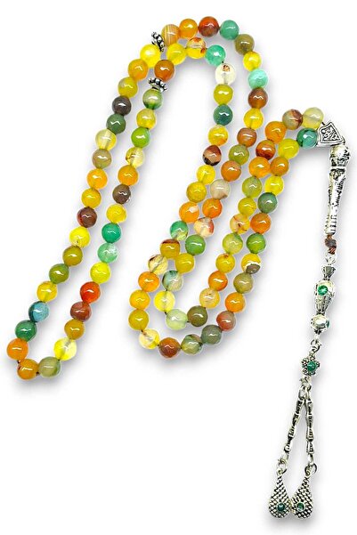 Hanedan Hediyelik Natural Green Agate Stone 99-Piece Prayer Rosary (Optional ...