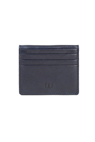 BAYDERİ Luis Unisex Genuine Leather Card Holder Navy Blue