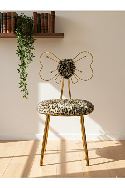 Hediselim Gold Peluş Kelebek Lak Kaplama Makyaj Sandalyesi