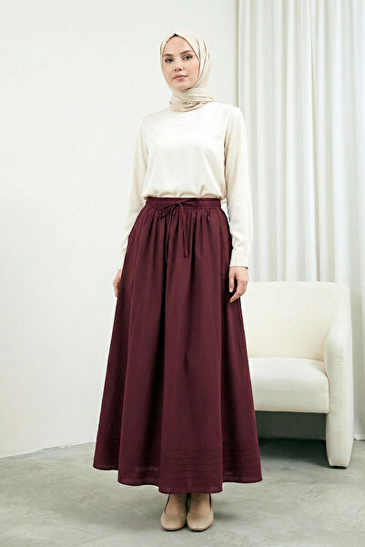 MODAQU Rubber Waist Skirt with Pocket and Stitching Detail – Burgundy