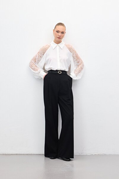 Sateen Lena Palazzo Pants - Black