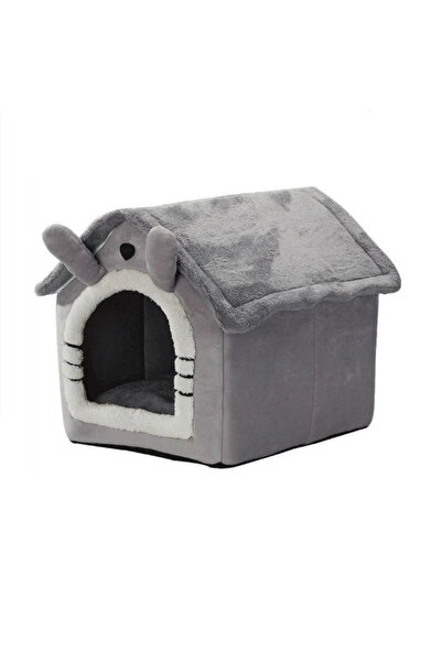 Zenva Căsuță de pluș pentru câini și pisici - Mărimea M (40 × 35 × 38 cm), Gri
