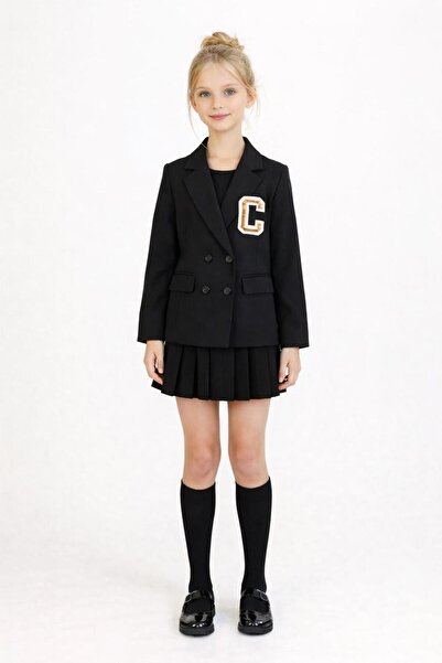 RAPAPA Girl's Black Jacketed Pleated Shorts Skirt Set – 0680