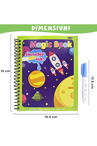 Pitikot Carte de colorat cu apa Magic Book, Reutilizabila, Racheta si elemente spatiale