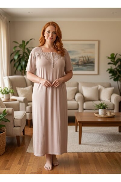 Lohussa New Season Powder Summer Full-Length Design Lace Detailed Short Sleev...