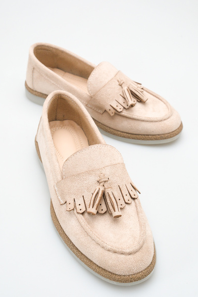 Solo Bag Loafer din piele intoarsa cu ciucuri pentru femei, cu talpa conforta...