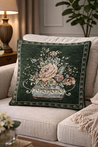 Yeshome Collection Vintage Bouquet Tapestry Throw Pillow Cover 45X45 cm
