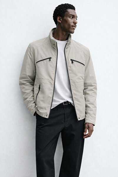 inpool Men'S, Beige, Parachute Fabric, Seasonal, Standard-Fit Raincoat Jacket...