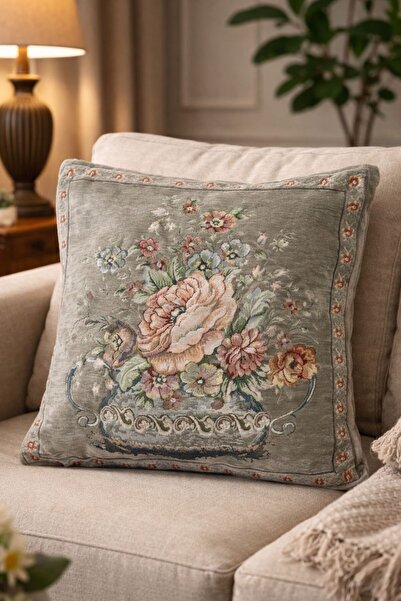 Yeshome Collection Vintage Bouquet Tapestry Throw Pillow Cover 45X45 cm