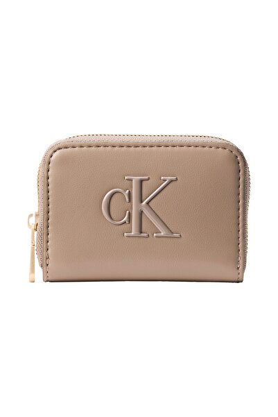 Calvin Klein Women's Ck Patterned Zipper Closure Brown Wallet with Card Compa...