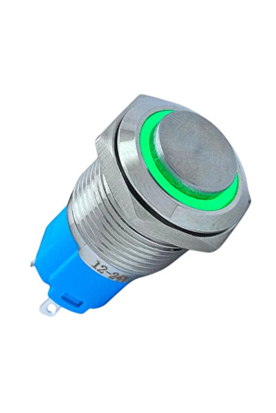 INTERKOM E20 16mm Metal Buton Kalıcılı 12-24V Yeşil Led 1No/1NC