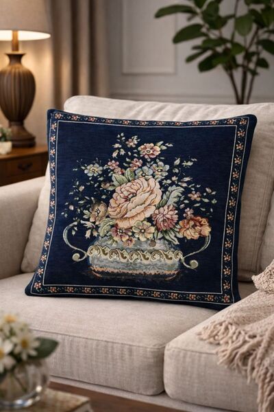 Yeshome Collection Vintage Bouquet Tapestry Throw Pillow Cover 45X45 cm