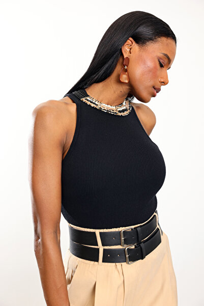 5in1Canpolat Black Crew Neck Ribbed Undershirt 0001