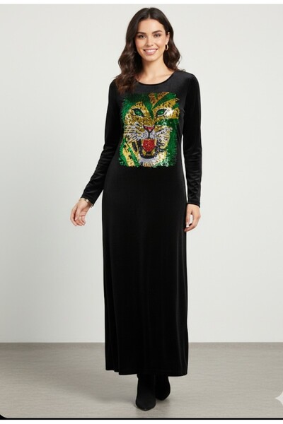 ARDSU Women's Stone Embroidered Velvet Long Dress, Imported