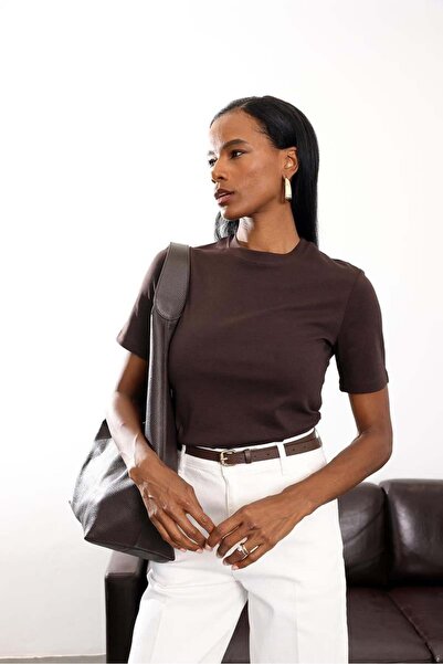 5in1Canpolat Μπλουζάκι με λαιμόκοψη Bitter Brown 1075