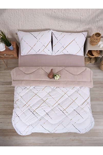 Çetinhome طقم لحاف ويلسوفت مزدوج منقوش (بدون ملاءات) باللون البيج العاكس