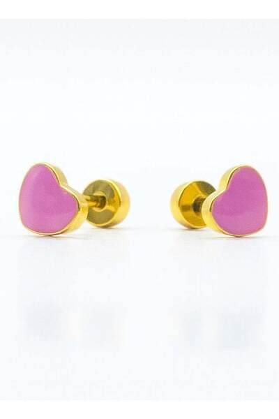 earss Purple Heart Stud Earrings For Kids, Gold Plated, Hypoallegenic