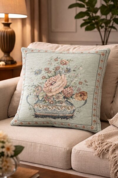 Yeshome Collection Vintage Bouquet Tapestry Throw Pillow Cover 45X45 cm