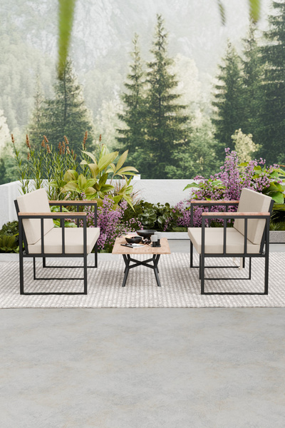 Wood House RETRO 2'Lİ BAHÇE TAKIMI (BEJ)