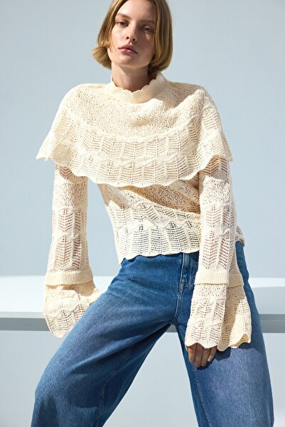 H&M Dantel Görünümlü Pelerin Üst