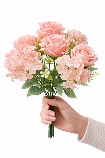 çiçek rengi dekor Artificial Pink Rose and Hydrangea Bunch in a Pot Arrangeme...
