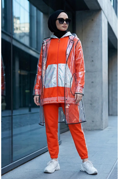 sefamerve Hooded Zippered Double Set 70078-02 Orange