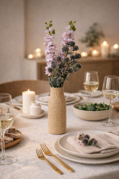 ELZI ATÖLYE Doğal görünümlü Yapay Buketi – 2 Dal Mor Şebboy, 1 Dal 3lü kuyu M...