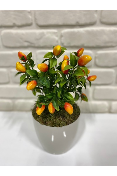çiçek rengi dekor Artificial Mini Pepper Plant in Pot – Decorative Orange Yel...