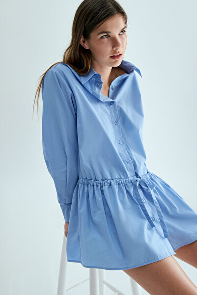 H&M Büzgü Bağı Detaylı Poplin Gömlek Elbise