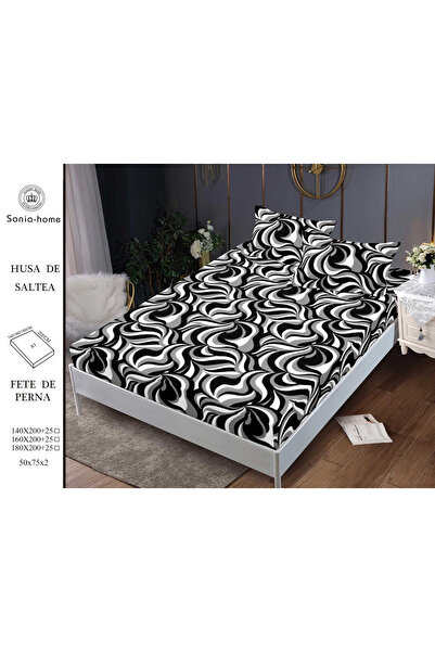 FIONNA.RO Husa cu Elastic si Fete de Perna Din Finet 160x200cm - Linii Abstracte