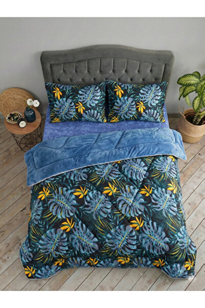 Çetinhome طقم لحاف ويلسوفت مزدوج منقوش (بدون ملاءات) مونستيرا إنديجو