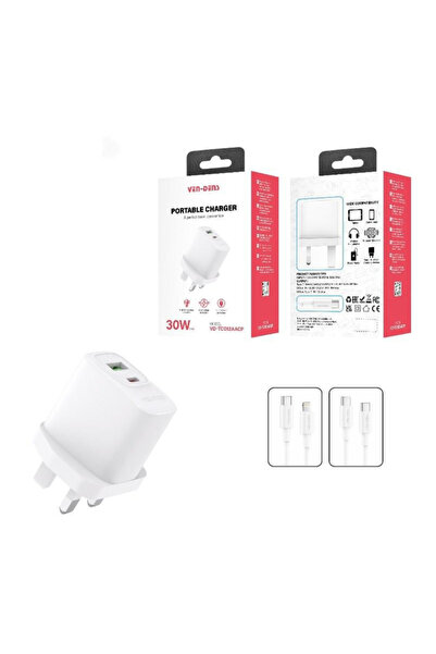 VEN-DENS 30W Portable Wall Charger with Dual USB Ports, Fast Charging -Cable ...