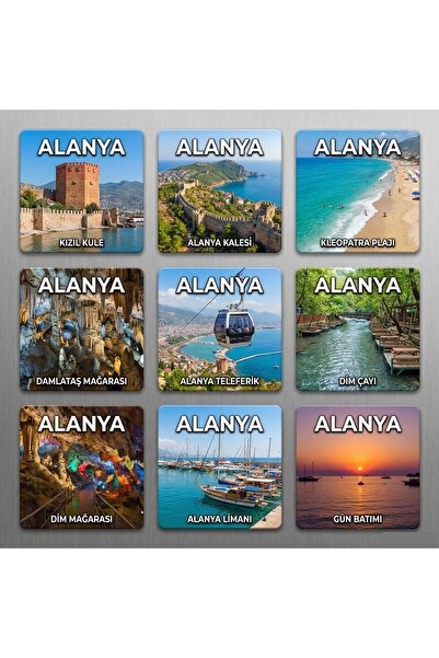 wonderlike Alanya Temalı 9’lu Buzdolabı Magnet Seti - Kızılkule ve Damlataş M...