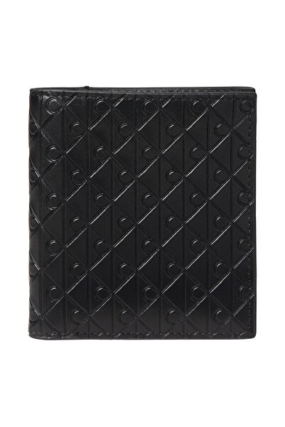 Calvin Klein Erkek Deri Kapamasız Katlamalı Kart Bölmeli CK Desen Siyah Cüzda...