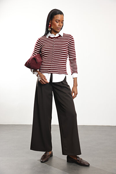 5in1Canpolat Bitter Brown Palazzo Fabric Trousers 1607