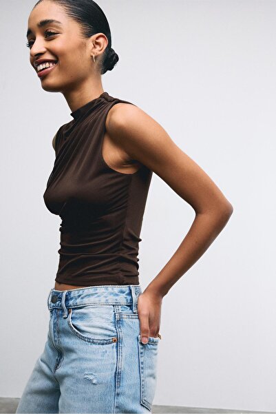 Stradivarius Büzgülü tül t-shirt