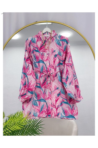 YEDİLALE Man.Go Fabric Lace-Up Flowered Tunic [80 cm Length]