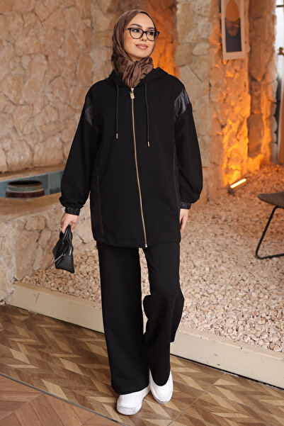 İmajButik Set modal negru cu secțiuni cu pantaloni tunică