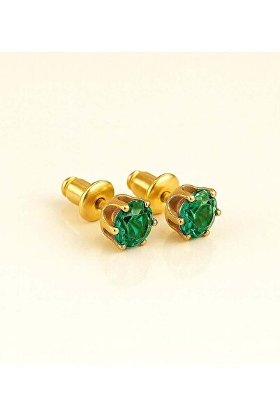 earss Emerald May Birth Stone Stud | Stainless Steel | 18K Gold Plated | Hypo...