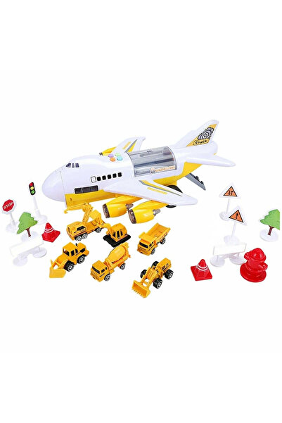MC Micostore Avion transport jucarie cu vehicule de constructii, rampa pliabi...