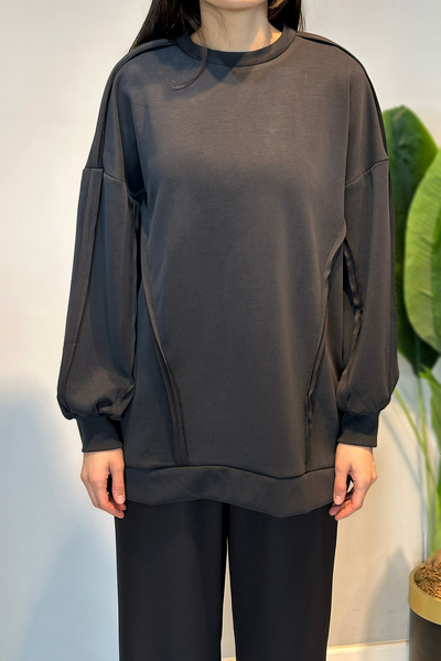 Lale Butik Modal Basic Sweat Cut-Out Detail Tunic 24334 Black