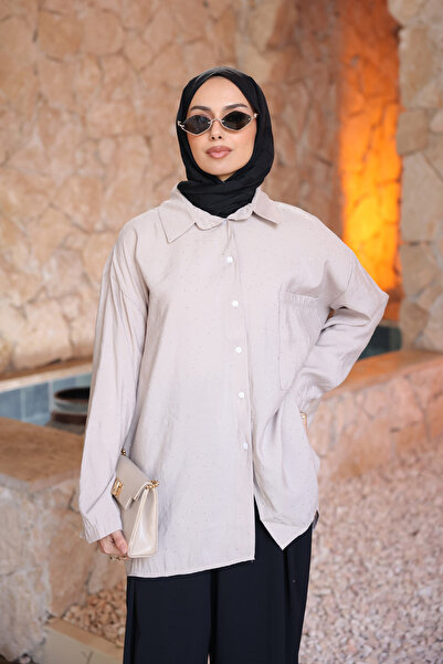 İmajButik Stone Detailed Casual Shirt with Single Pocket