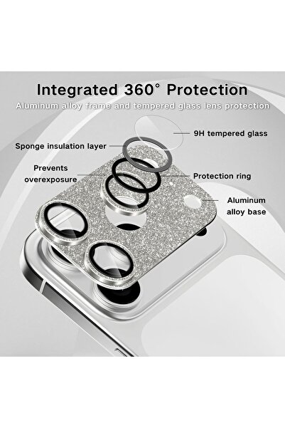 REDz Accessories Folie de protecție DiamondGlow pentru cameră iPhone 17 Pro Max, sticlă securizată cu strasuri, argintie