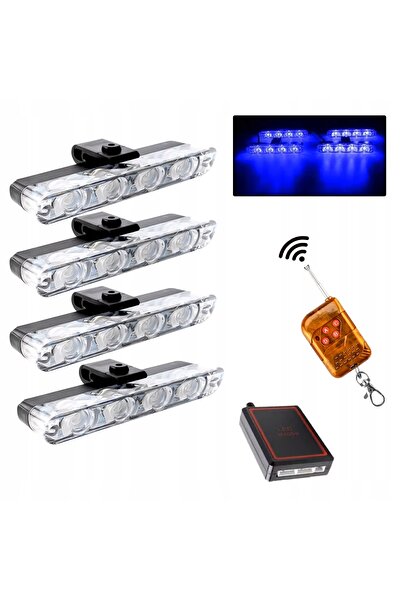Other 4x LED BLUE FLASH WARNING LAMP REMOTE CONTROL STROBE IN BUMPER