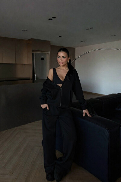 BARLİZ Women's Hooded Zippered Baggy Cardigan Set