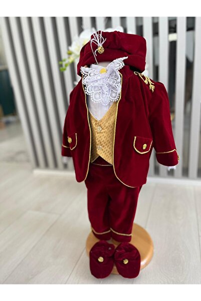 Inovius Costum botez print, grena - DPH394 - Marime: 3 luni