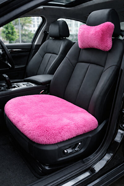 Yastıkland PEMBE PELUŞ ARAÇ BOYUN YASTIĞI VE KOLTUK PEDİ 2’Lİ TAKIM
